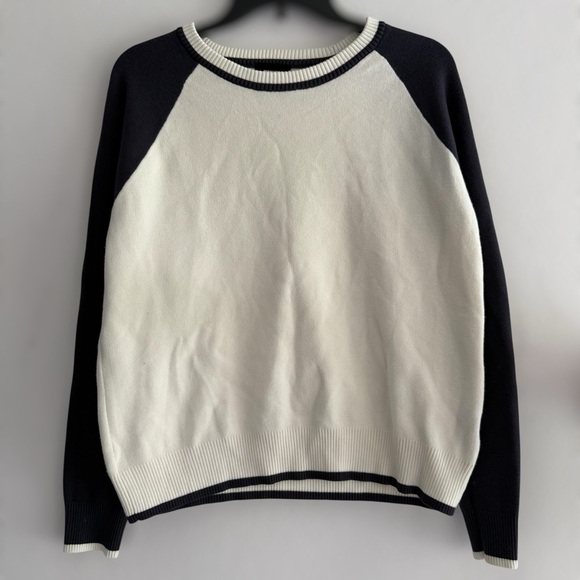 Monrow Soft Knit Colorblock Raglan Crewneck Sweater Size L Varsity Preppy Sporty - Picture 2 of 8
